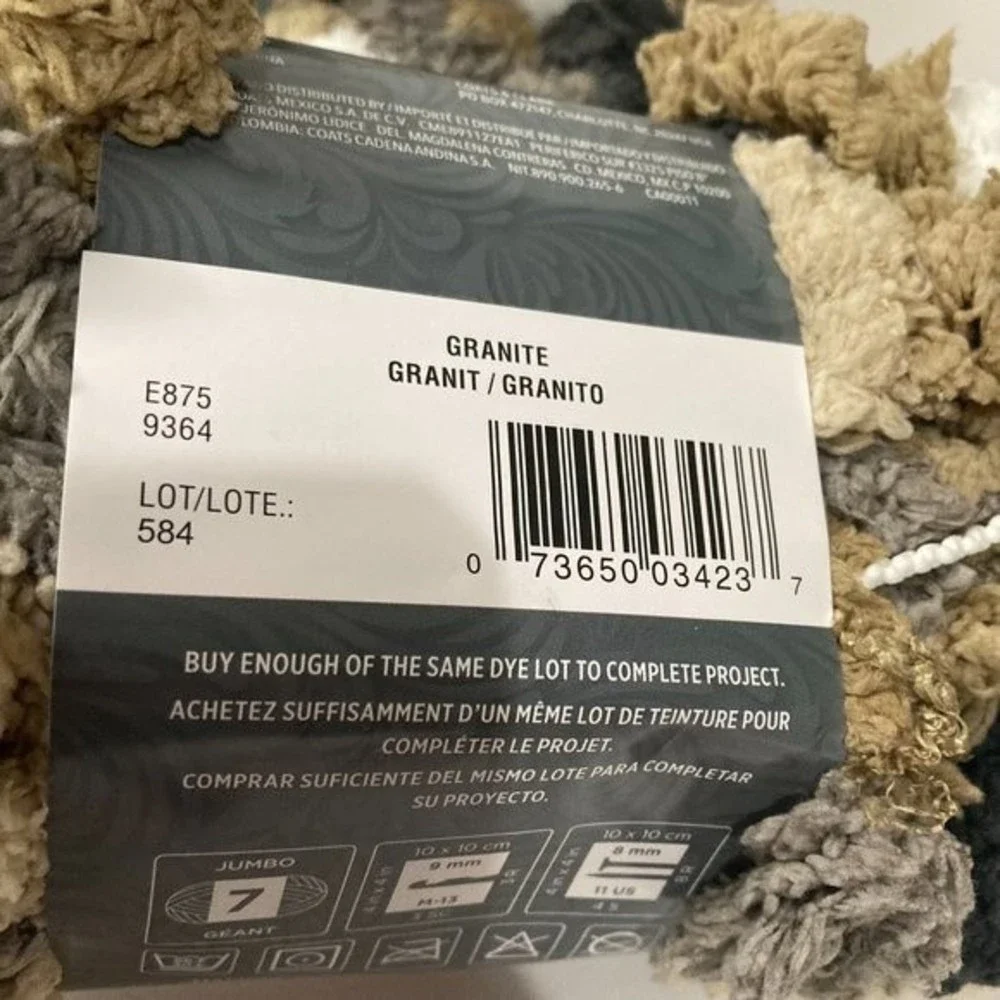 Red Heart Pomp A Doodle Jumbo Yarn Granite Pom Pom Brown Black White